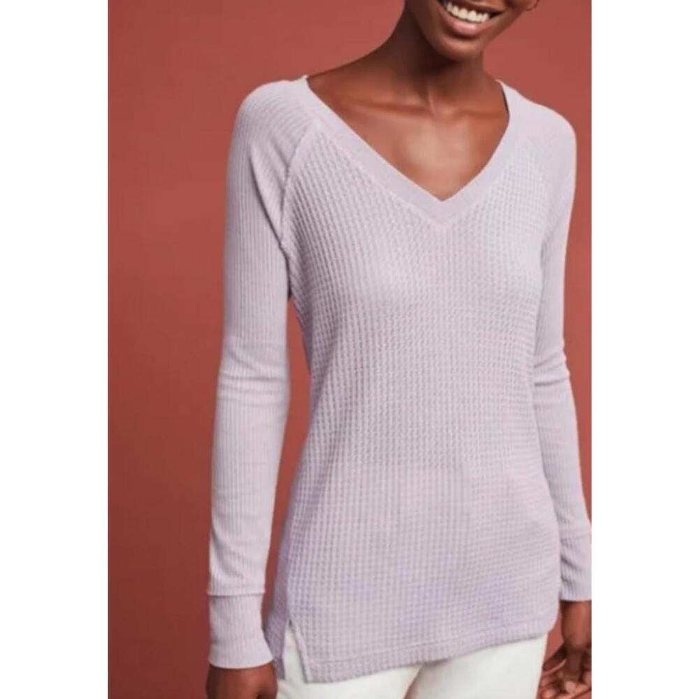 Maeve by Anthropologie Purple Pearson Waffle Pullover Tee - Size - Medium